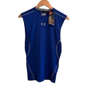 NWT Under Armour Shirt Mens Blue Tank Compression Sleeveless Gym Active Size M